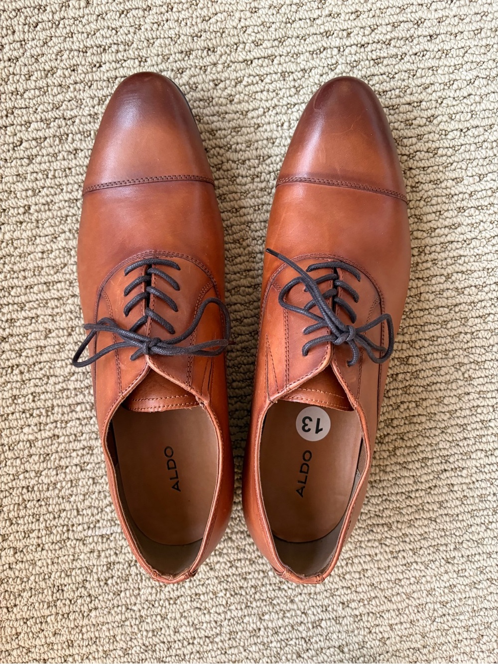 Aldo Men's Cognac Brown Leather Cap-Toe Oxfords